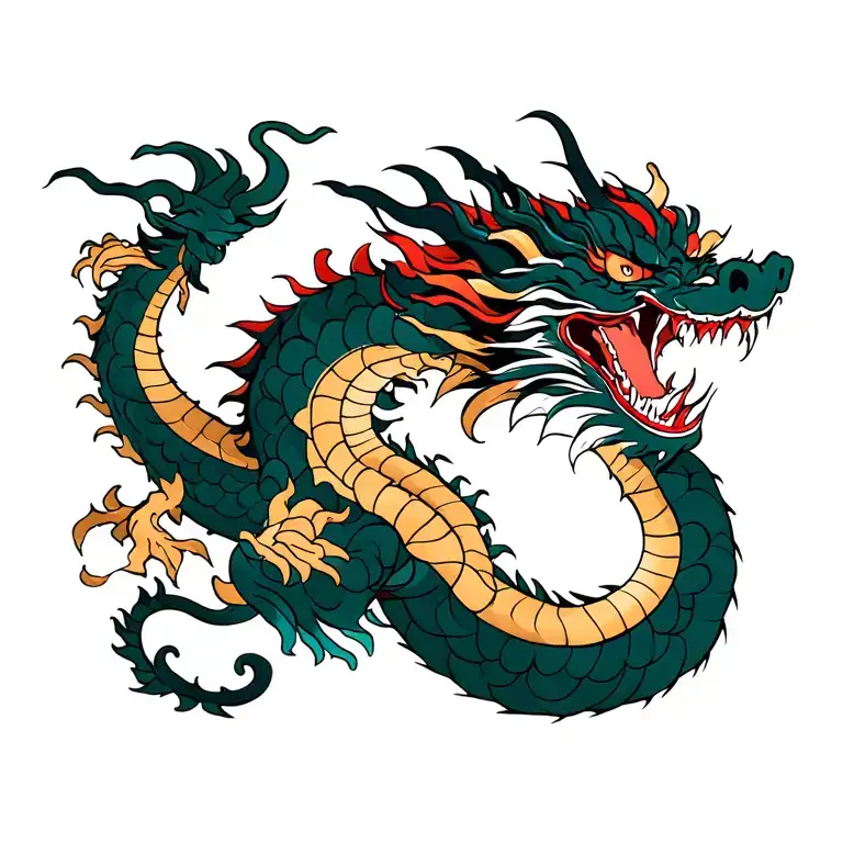 DRAGON AND ONI demon tattoo design idea