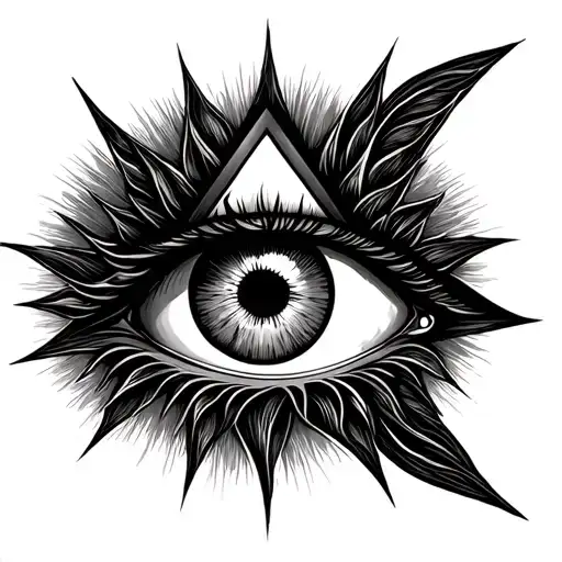 all seeing eye psychedelic triangle waves around it tattoo design idea