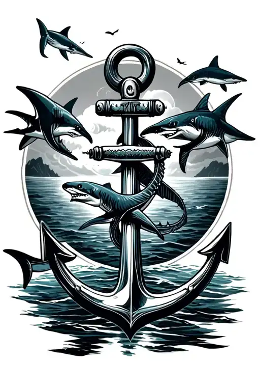 Anchor whaling back tattoo marina with sharks tattoo design idea