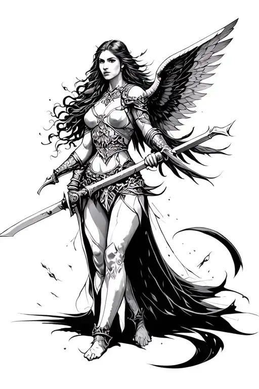 Valkyrie warrior wielding a sword tattoo design idea