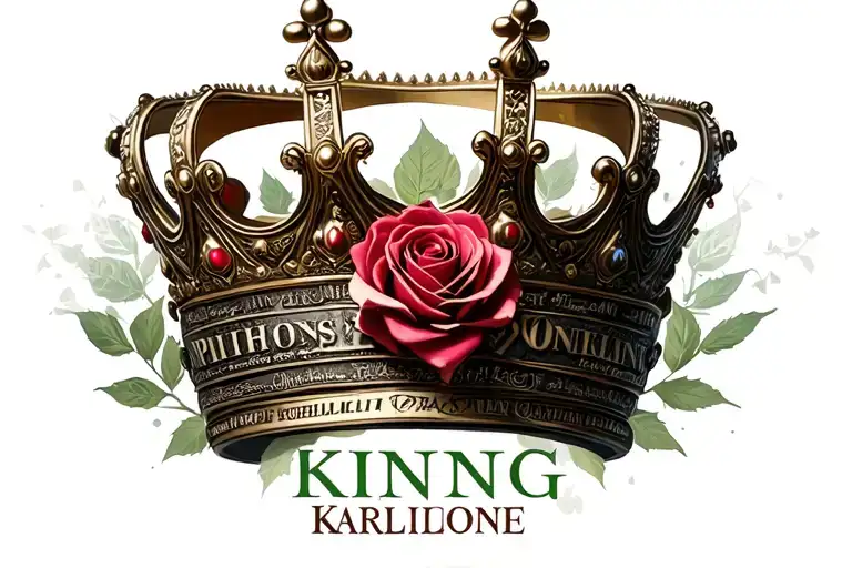 "King Karlione" crown made of money rose tattoo design idea