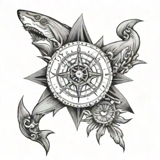 faith shark compass anchor tattoo design idea