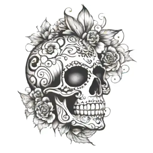 Sugar skull with a lady bug resting tattoo design idea