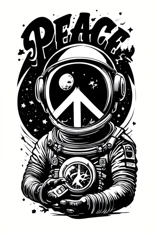spaceman and peace word tattoo design idea
