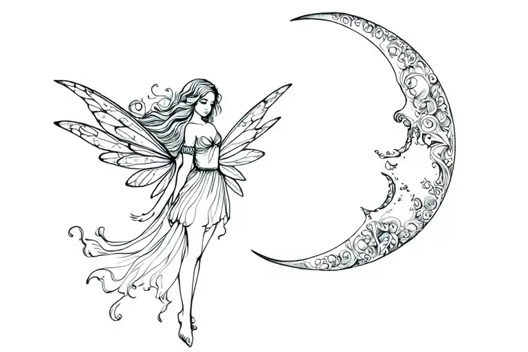 fairy and moon and a tattoo design idea