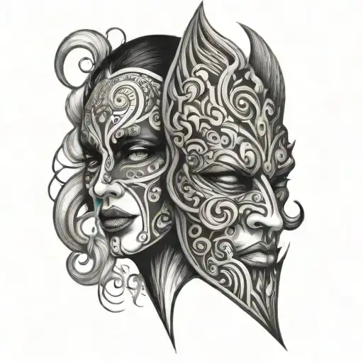 mask tattoo split face tattoo design idea