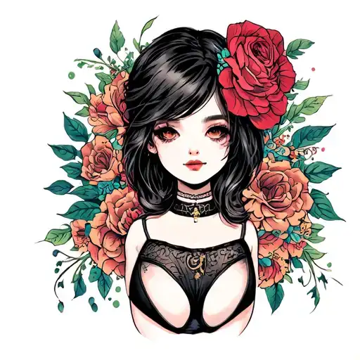 girl bodysuit  underwear tattoo design idea