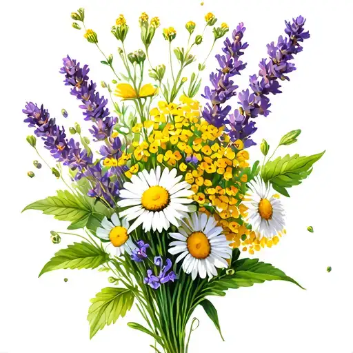 Mimosa Chamomile Lavender Bouquet tattoo design idea