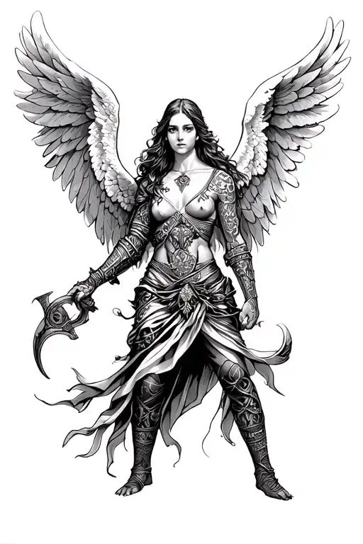 Angel warrior holding tattoo design idea