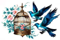 on a collarbone show swallows flying away from an open ornate birds cage keeping it feminine. tattoo design idea