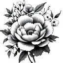 peonies poppy honeysuckle floral bouquet tattoo design idea