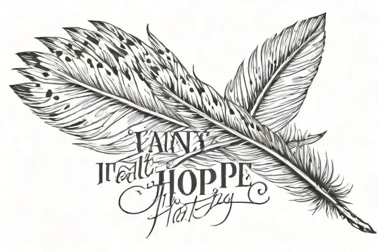 sentence in italics Wait & Hope with an eagle feather tattoo design idea