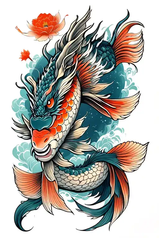 koi fish dragon buddha spaceman tattoo design idea