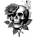 skull blooming out of rose growing holding candle burning smoke & shade tattoo design idea
