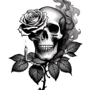 skull blooming out of rose growing holding candle burning smoke & shade tattoo design idea