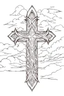 western cross with faded clouds behind it tattoo design idea