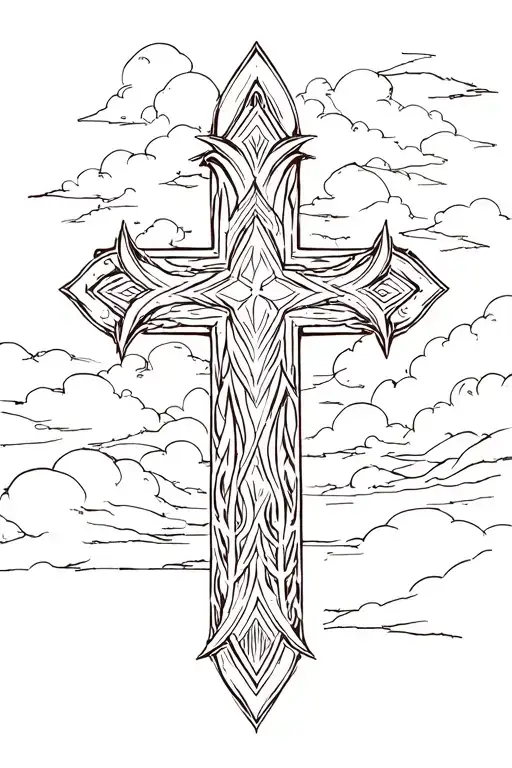 western cross with faded clouds behind it tattoo design idea