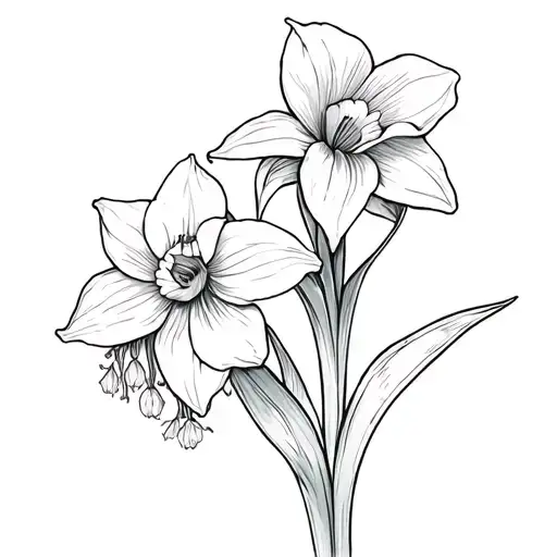 daffodil, narcissus, calla lily, and larkspur fine line tattoo tattoo design idea
