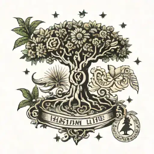 Haitian tree of life and libra zodiac sign tattoo design idea