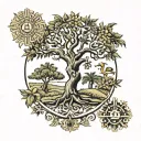 Haitian tree of life and libra zodiac sign tattoo design idea