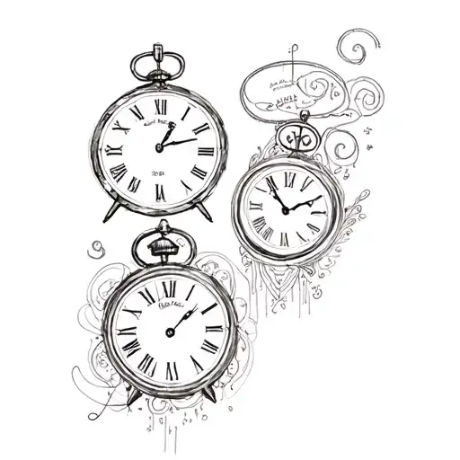 4 clocks with dates and initials tattoo design idea