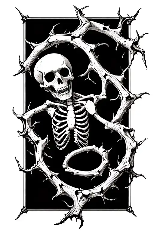 thorn vine wrapping constricting strangle thorn infinite timeless skeleton bones struggle tattoo design idea