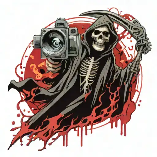 grim reaper sickle From Flames Of A Camera lens morphing tattoo design idea