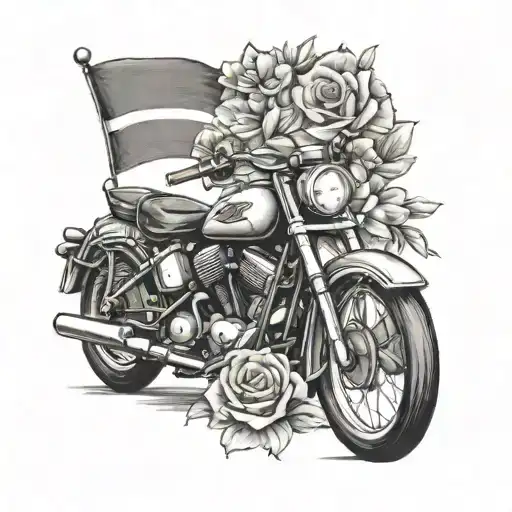 memorial tattoo for my grandpa with a motorcycle and flowers and the Hungarian flag  tattoo design idea