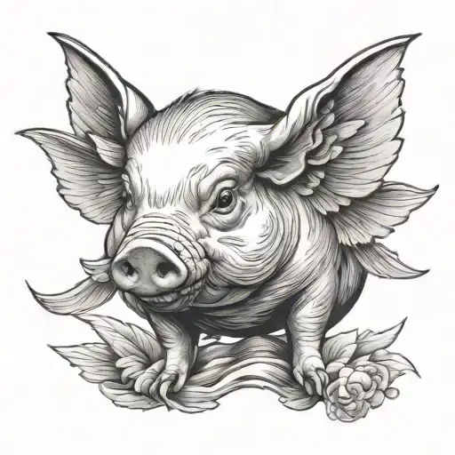 dainty pig with wings tattoo design idea