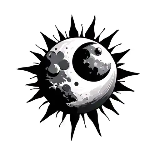 a moon with a sun with gradients tattoo design idea