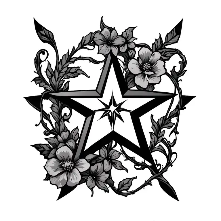 doulbe wall star with vines and flower wrap tattoo design idea