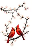 A male cardinal and a female cardinal looking at each other sitting on one cherry blossom branch tattoo design idea