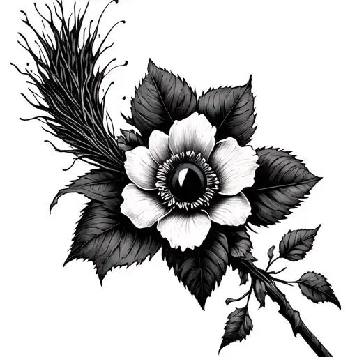 belladonna, tiger eye stone, witch broom tattoo design idea