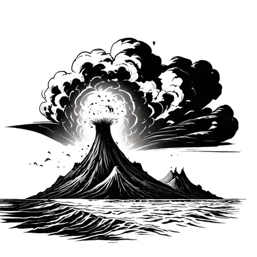 the island of the meeting with a cyclone and the eruption volcano tattoo design idea