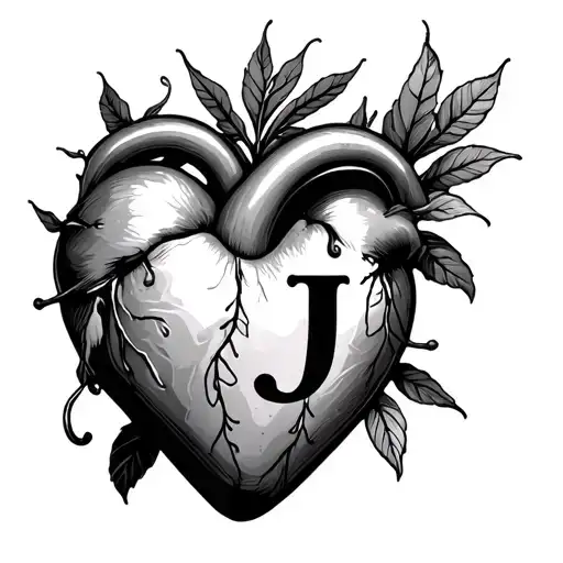 Heart With A J tattoo design idea