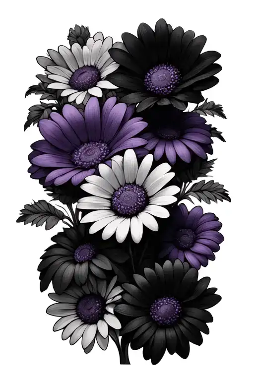 violet and daisy flowers tattoo design idea