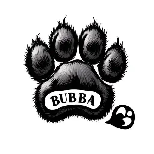 bottom of a Bernese mountain dog paw, with the name BUBBA through the middle of the paw pad but keep the fur around it  tattoo design idea
