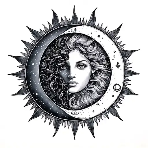 sun moon Gemini, Taurus, and Sagittarius constellation tattoo design idea