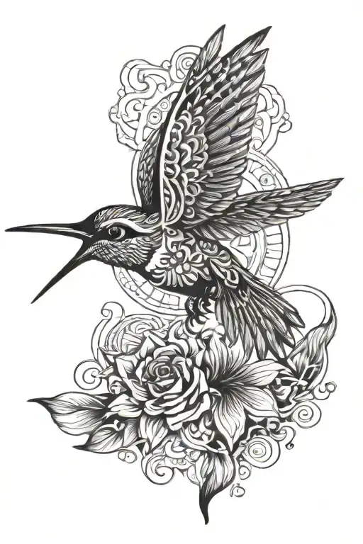 Aztec humming bird flying tattoo design idea