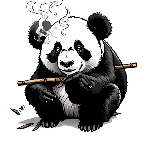 panda bear smoking a bamboo stick tattoo design idea