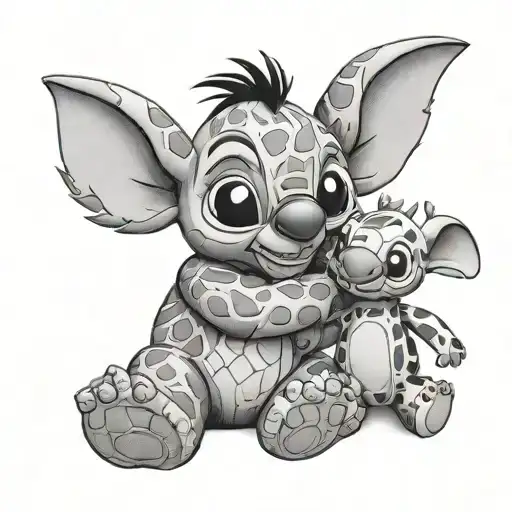 Disney stitch holding giraffe teddy bear tattoo design idea
