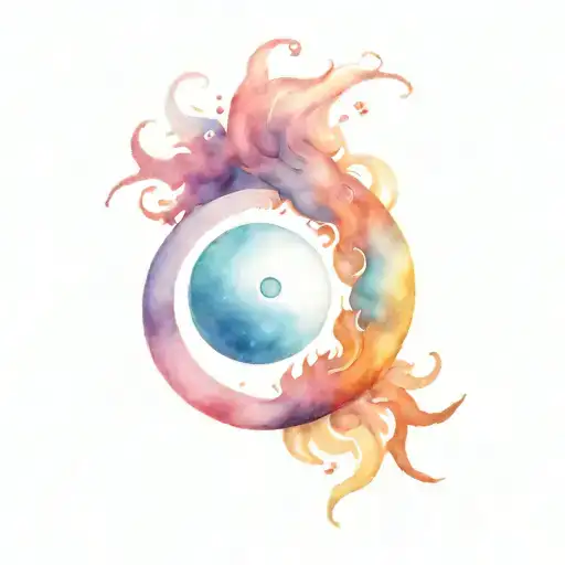 a tattoo for soulmates. sun and moon, fire and ice, yin and yang tattoo design idea