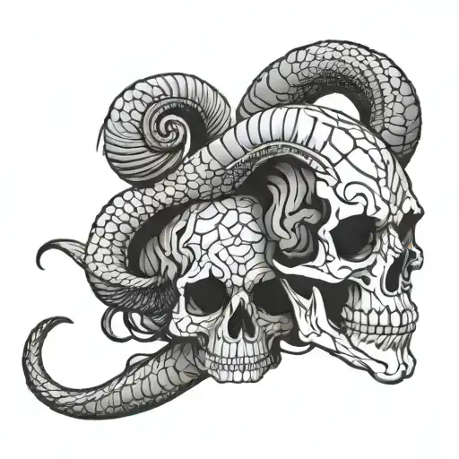 aries skull and snake wrapped tattoo design idea
