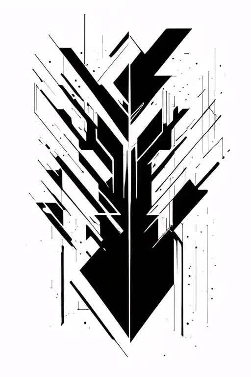 cyber sigilism, abstract blackwork, geometric glyphs, futuristic blackwork tattoo design idea