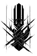 cyber sigilism, abstract blackwork, geometric glyphs, futuristic blackwork tattoo design idea