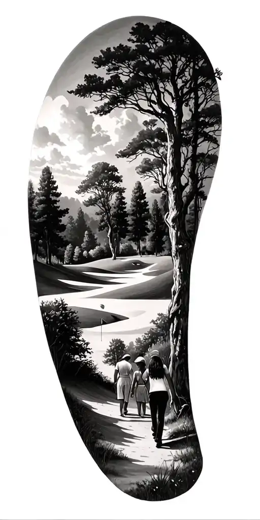salvador dali and forest and family walking and golf course tattoo design idea