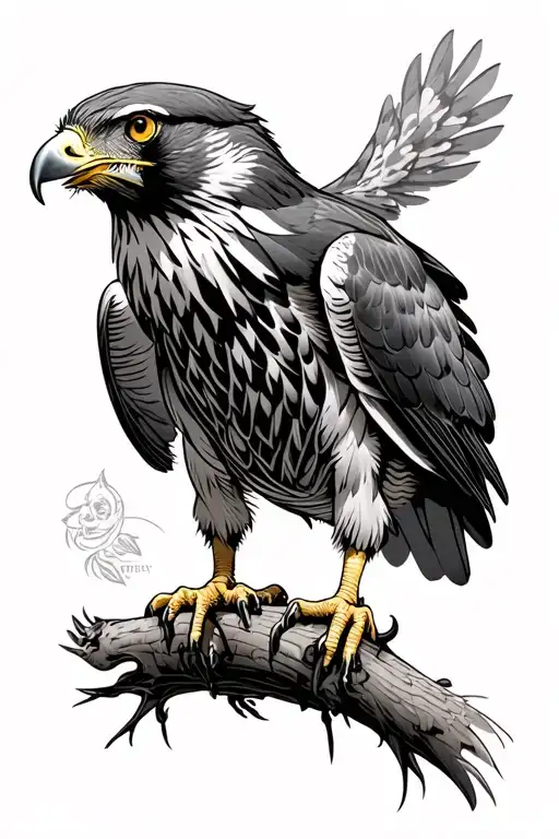 goshawk attack prey detailed tattoo design idea