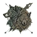 two wolves looking at each other. standing opposite and looking at each other tattoo design idea