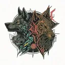 two wolves looking at each other. standing opposite and looking at each other tattoo design idea
