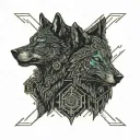 two wolves looking at each other. standing opposite and looking at each other tattoo design idea